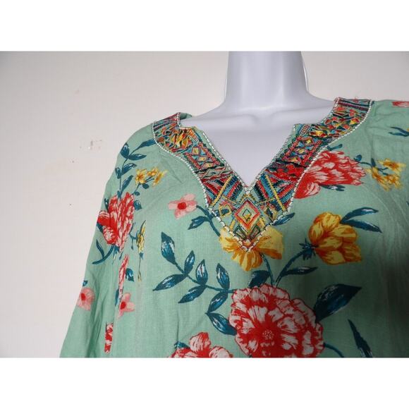 Belle Kim Gravel Tunic Top Shirt Small Floral Boho Embroidered Rayon Peasant - Picture 11 of 14
